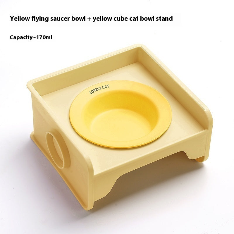 Ceramic Cat Bowl with Height-Adjustable Square Rack – Elevated Feeding Dish, UFO & Square Styles