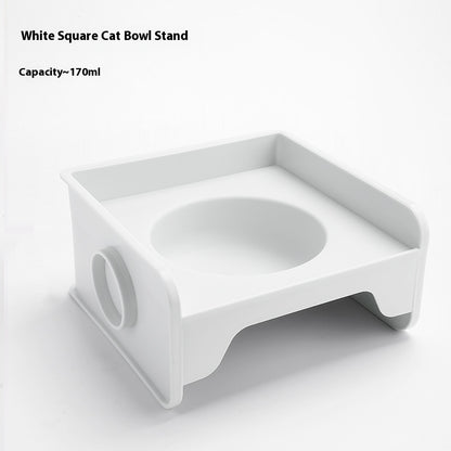 Ceramic Cat Bowl with Height-Adjustable Square Rack – Elevated Feeding Dish, UFO & Square Styles