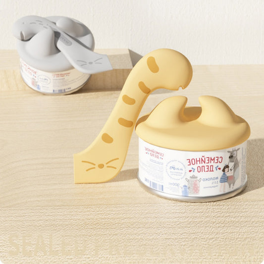 Cat Jar Spoon & Can Opener – Multifunctional Wet Food Feeding Tool, ABS Silicone, Pink/Gray/Yellow