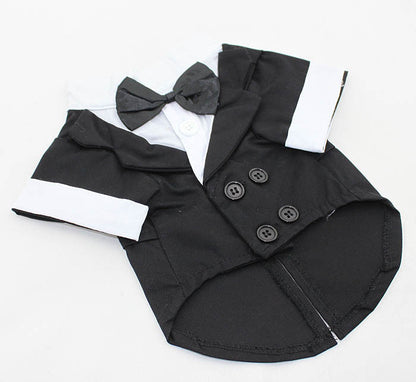 Pet Bow Tie Suit Dress – Formal Cotton Dog Clothes for Small & Large Dogs, British Style Puppy Tuxedo Outfit