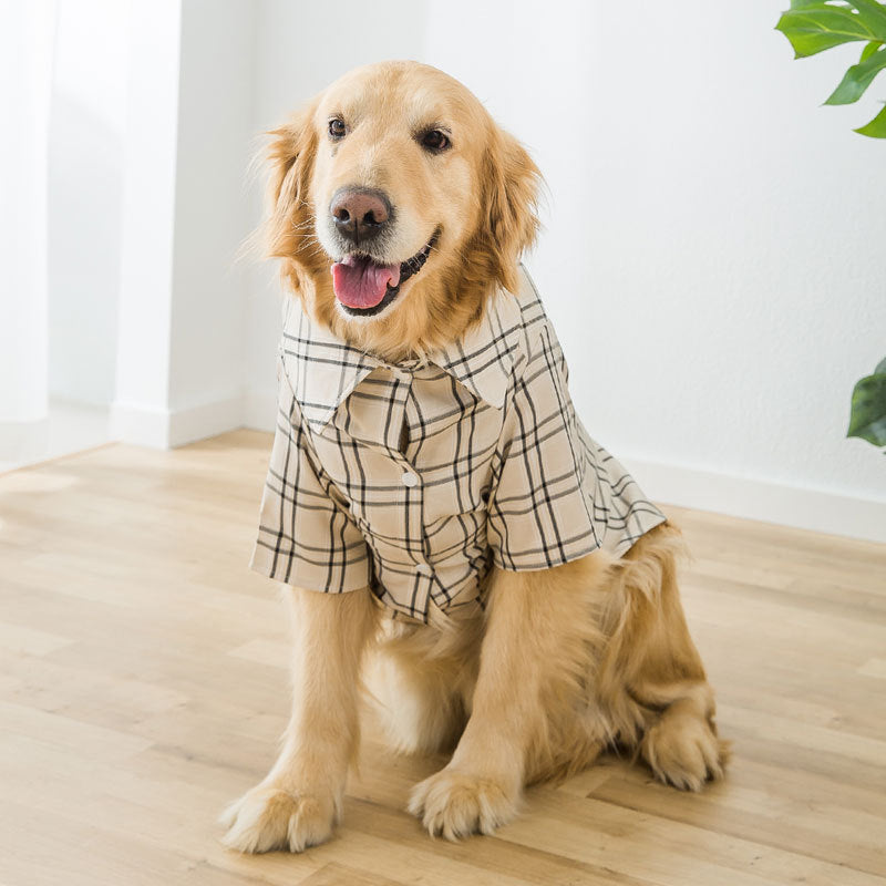 Big Dog Cotton Shirt – Warm Casual Clothes for Golden Retrievers, Labradors & Medium Dogs, Soft Fleece Pullover (3XL–8XL, Brown/Yellow)