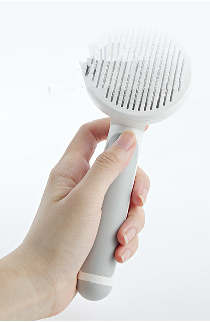 Round Handle Pet Comb – 135° Stainless Steel Self-Cleaning Grooming Brush for Dogs & Cats