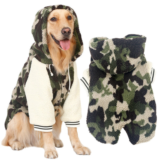 Camouflage Dog Jacket – Warm Cotton Fleece Coat for Large Dogs, Lamb Wool Lined Winter Clothes for Golden Retrievers, Labradors & Samoyeds (3XL–7XL)