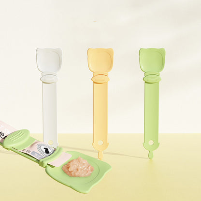 Cat Treat Squeeze Spoon – Strip Paste Feeding Extruder Tool, HIPS, Orange/Green/Beige