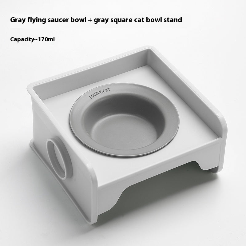 Ceramic Cat Bowl with Height-Adjustable Square Rack – Elevated Feeding Dish, UFO & Square Styles