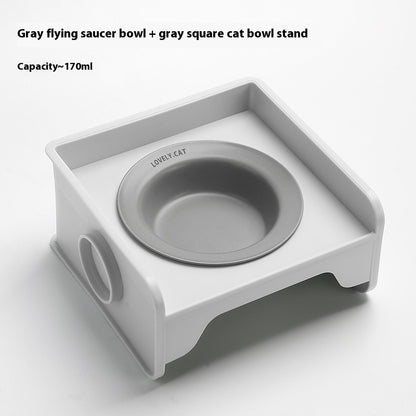 Ceramic Cat Bowl with Height-Adjustable Square Rack – Elevated Feeding Dish, UFO & Square Styles