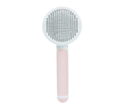 Round Handle Pet Comb – 135° Stainless Steel Self-Cleaning Grooming Brush for Dogs & Cats