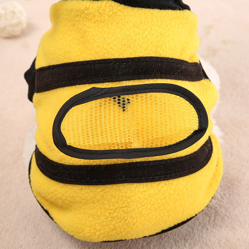 Bee Dog Costume – Cute Fleece Pet Clothes for Small Dogs & Puppies, Warm Hooded Jacket with Antennas (Sizes 6–18)