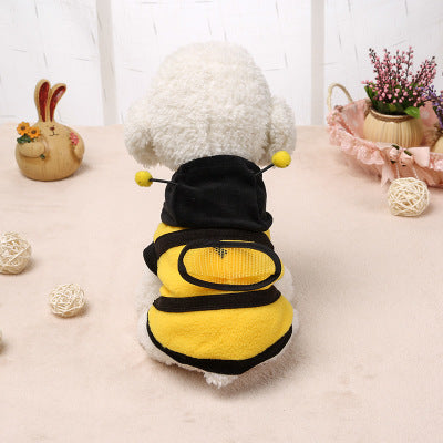 Bee Dog Costume – Cute Fleece Pet Clothes for Small Dogs & Puppies, Warm Hooded Jacket with Antennas (Sizes 6–18)