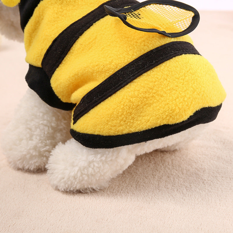 Bee Dog Costume – Cute Fleece Pet Clothes for Small Dogs & Puppies, Warm Hooded Jacket with Antennas (Sizes 6–18)