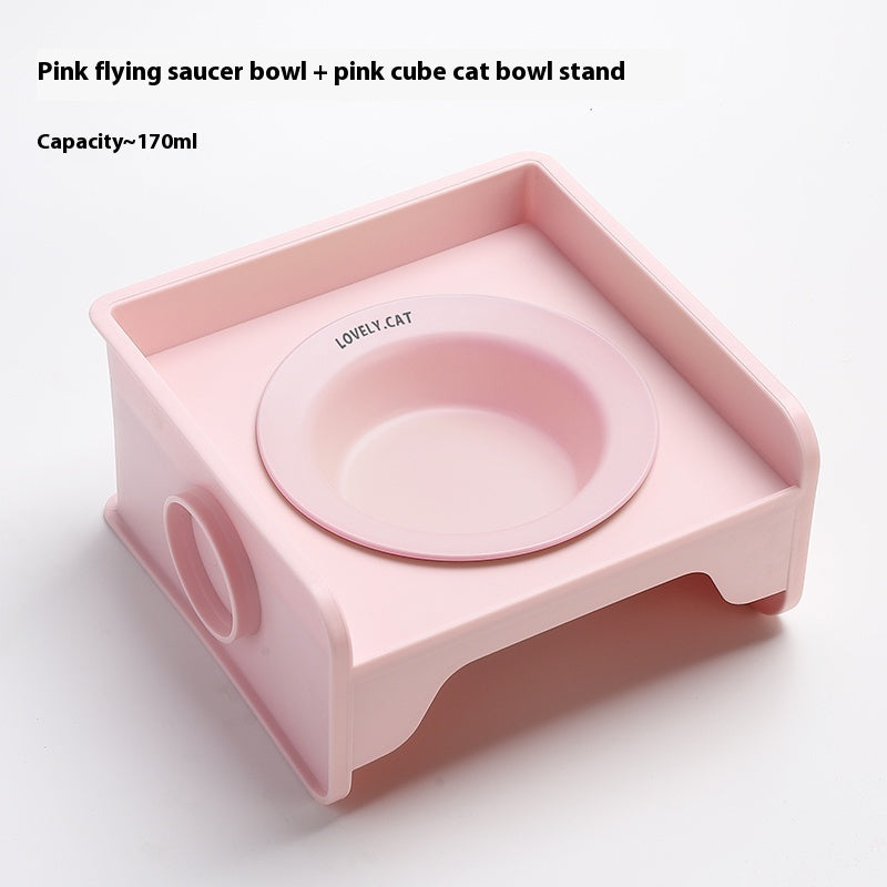 Ceramic Cat Bowl with Height-Adjustable Square Rack – Elevated Feeding Dish, UFO & Square Styles