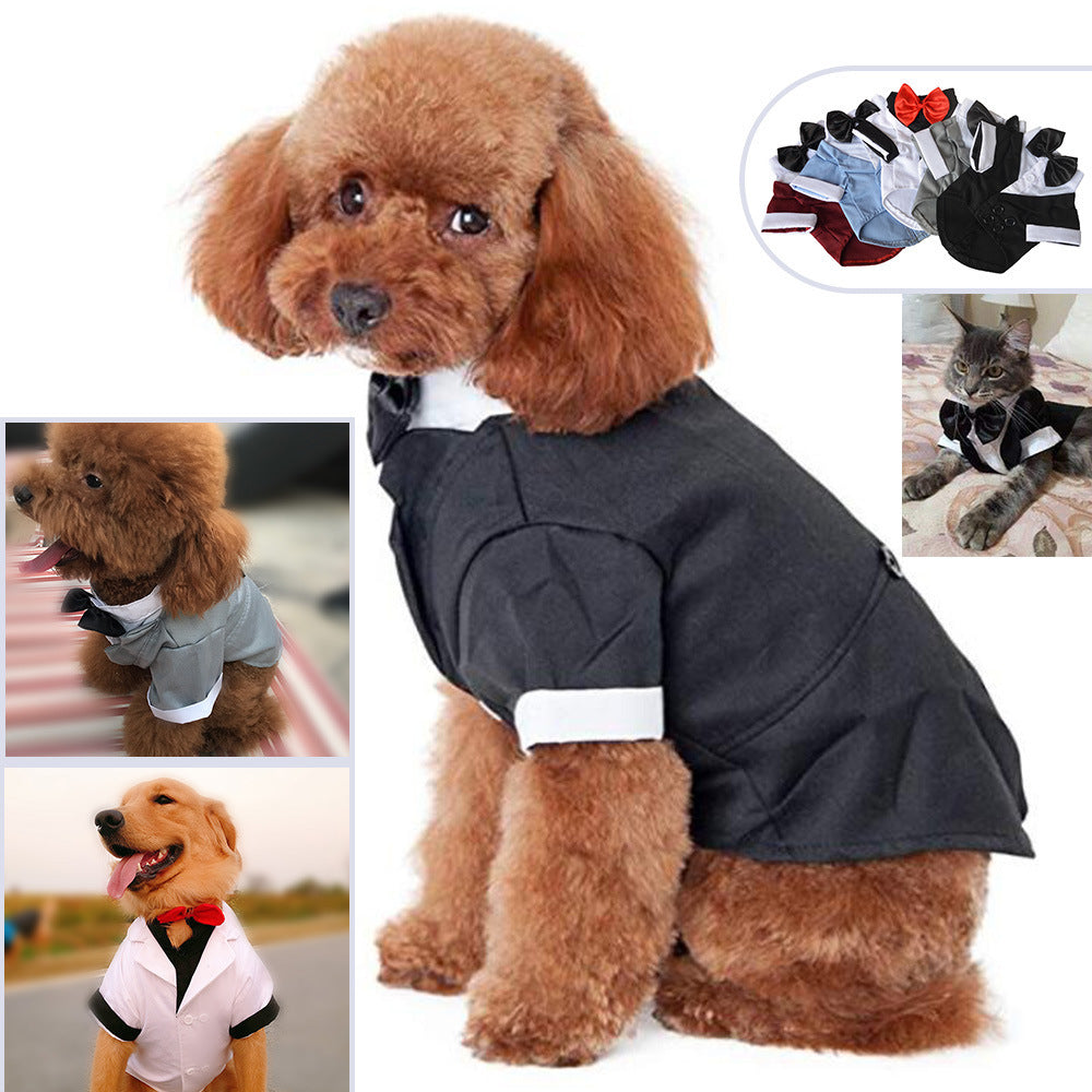 Pet Bow Tie Suit Dress – Formal Cotton Dog Clothes for Small & Large Dogs, British Style Puppy Tuxedo Outfit