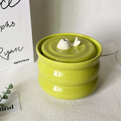 Ceramic Cat Water Fountain – Milk Fufu Automatic Circulating Dispenser with Filter & Pump