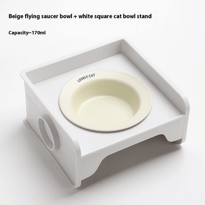Ceramic Cat Bowl with Height-Adjustable Square Rack – Elevated Feeding Dish, UFO & Square Styles