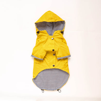 Waterproof Dog Raincoat – Windproof Pet Jacket with Hood, Breathable Cotton Lining, British-Style Dog Clothes (S–4XL, Yellow)