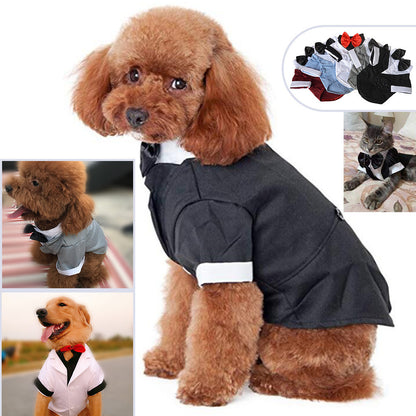 Pet Bow Tie Suit Dress – Formal Cotton Dog Clothes for Small & Large Dogs, British Style Puppy Tuxedo Outfit
