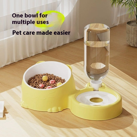 Double Bowl Automatic Pet Feeder & Water Dispenser – Stainless Steel & Ceramic Cat Bowl