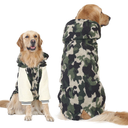 Camouflage Dog Jacket – Warm Cotton Fleece Coat for Large Dogs, Lamb Wool Lined Winter Clothes for Golden Retrievers, Labradors & Samoyeds (3XL–7XL)