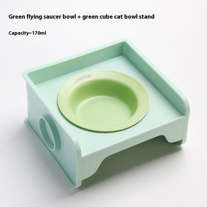 Ceramic Cat Bowl with Height-Adjustable Square Rack – Elevated Feeding Dish, UFO & Square Styles