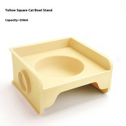 Ceramic Cat Bowl with Height-Adjustable Square Rack – Elevated Feeding Dish, UFO & Square Styles