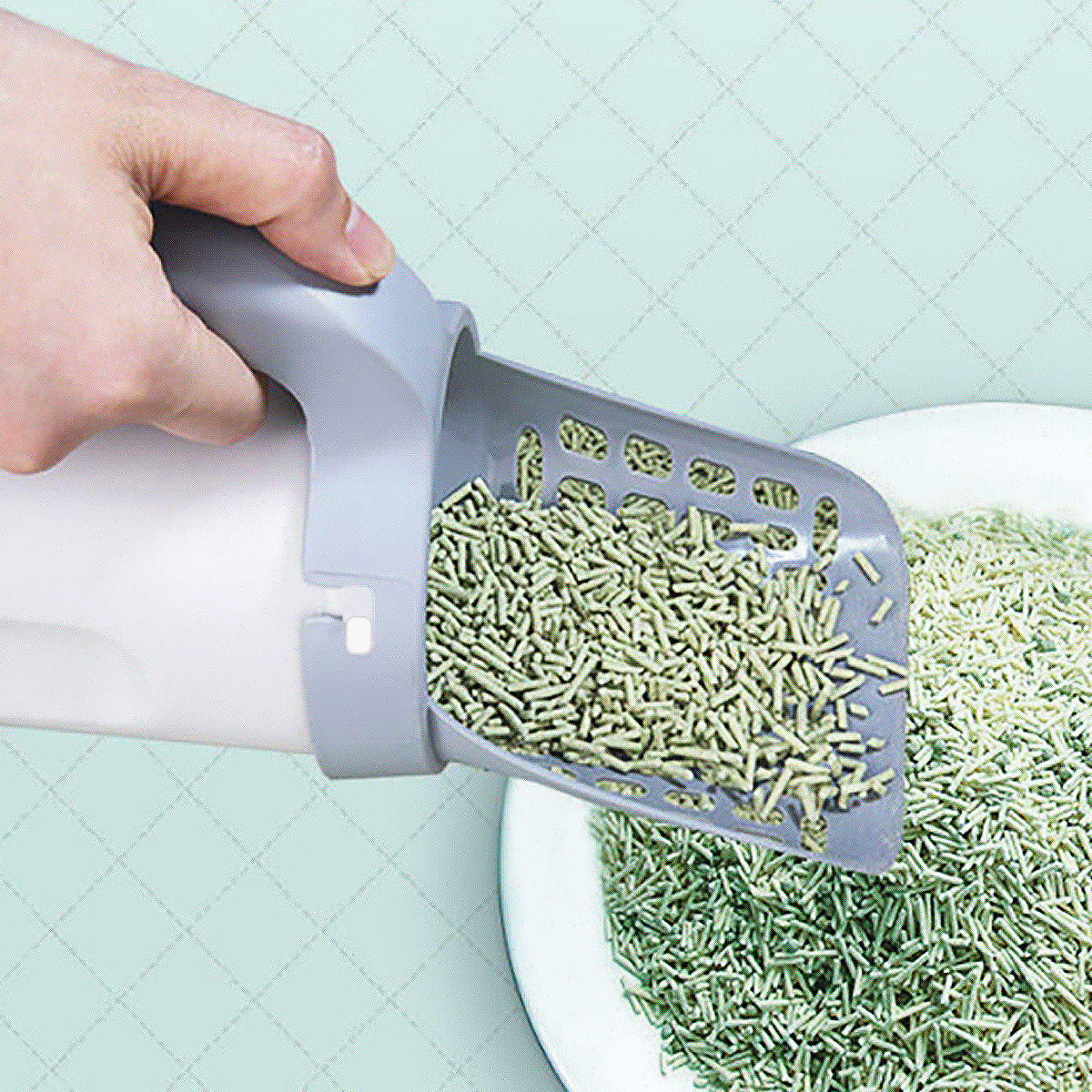 Cat Litter Scoop with Waste Bin – Durable Plastic Cleaning Shovel, Gray