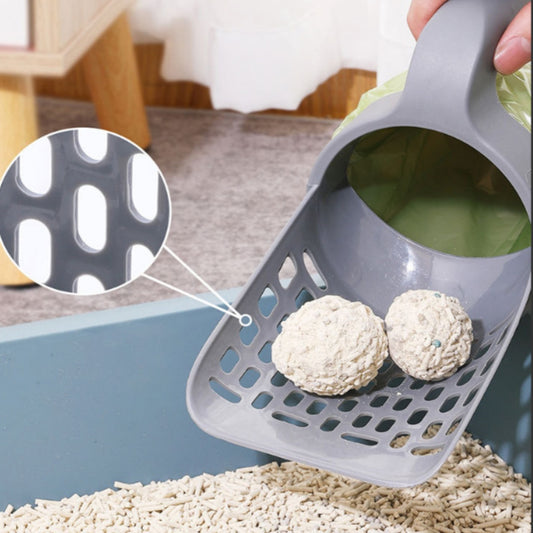 Large Capacity Cat Litter Scoop with Waste Bag Holder – Portable, Removable & Washable