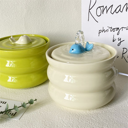 Ceramic Cat Water Fountain – Milk Fufu Automatic Circulating Dispenser with Filter & Pump