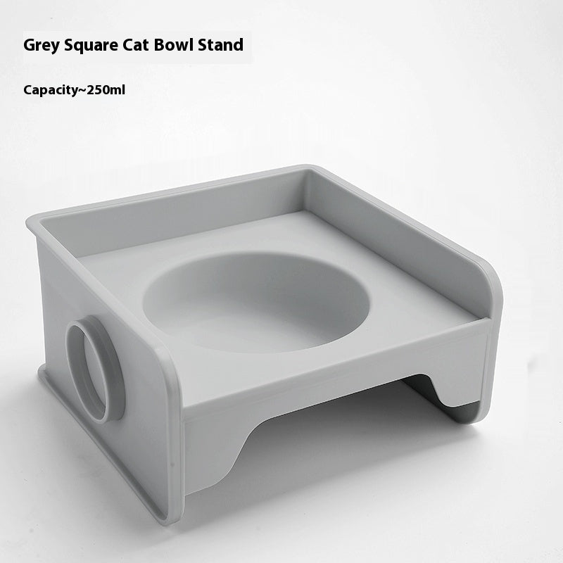Ceramic Cat Bowl with Height-Adjustable Square Rack – Elevated Feeding Dish, UFO & Square Styles