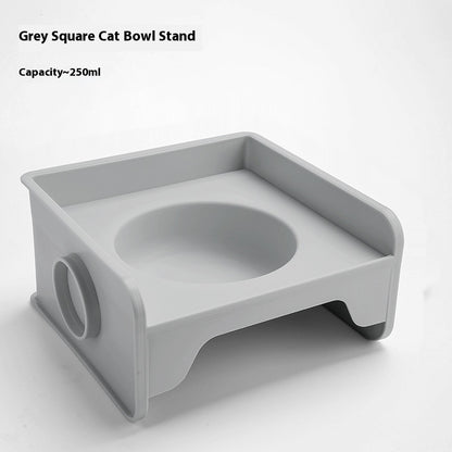 Ceramic Cat Bowl with Height-Adjustable Square Rack – Elevated Feeding Dish, UFO & Square Styles