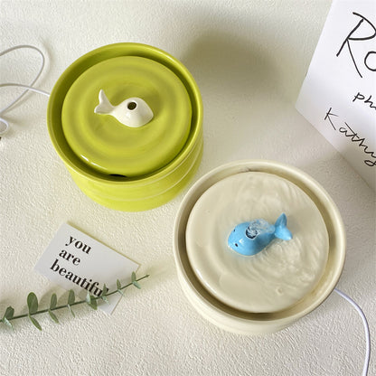 Ceramic Cat Water Fountain – Milk Fufu Automatic Circulating Dispenser with Filter & Pump