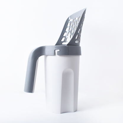 Cat Litter Scoop with Waste Bin – Durable Plastic Cleaning Shovel, Gray