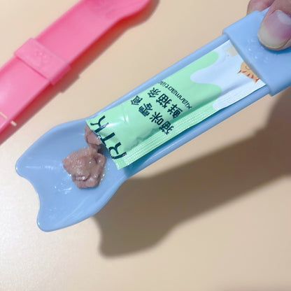 Cat Feeding Spoon – Durable Plastic Food Scoop with Long Handle, Blue or Pink