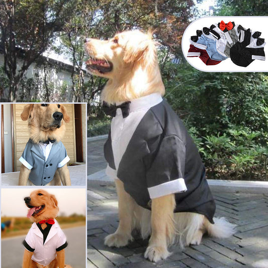 Pet Bow Tie Suit Dress – Formal Cotton Dog Clothes for Small & Large Dogs, British Style Puppy Tuxedo Outfit