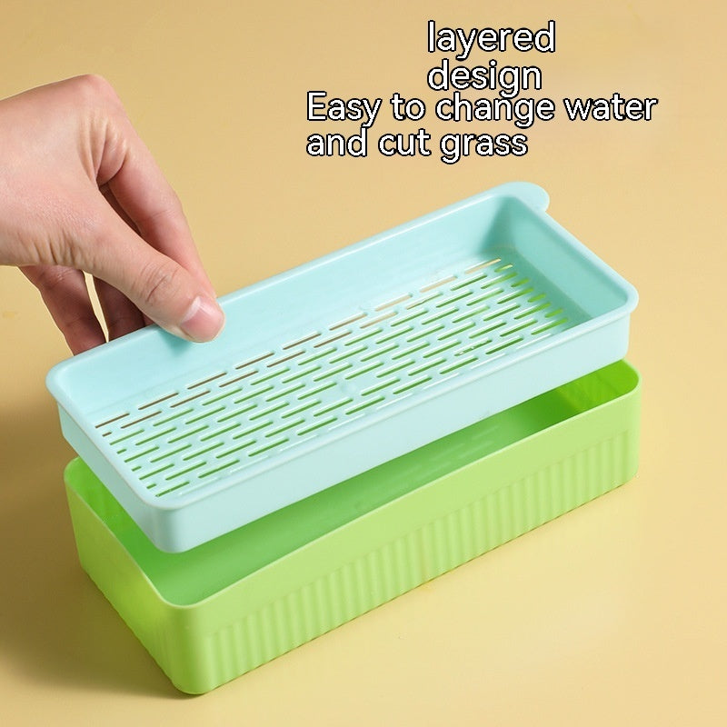 Hydroponic Cat Grass Box – Soilless Wheat Seed Growing Kit for Cats, Pink/Blue-Green/Yellow-Green