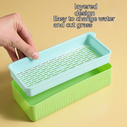 Hydroponic Cat Grass Box – Soilless Wheat Seed Growing Kit for Cats, Pink/Blue-Green/Yellow-Green