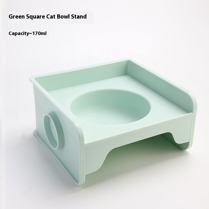 Ceramic Cat Bowl with Height-Adjustable Square Rack – Elevated Feeding Dish, UFO & Square Styles