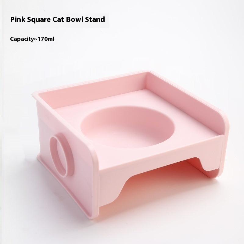Ceramic Cat Bowl with Height-Adjustable Square Rack – Elevated Feeding Dish, UFO & Square Styles