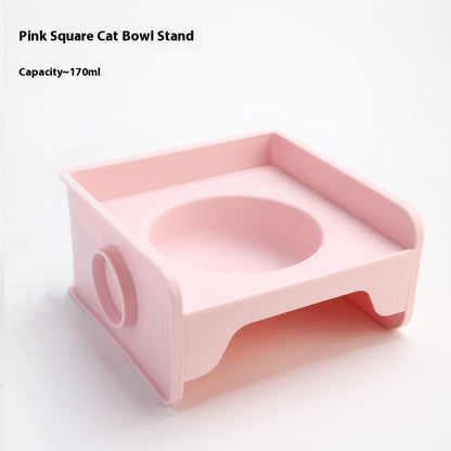 Ceramic Cat Bowl with Height-Adjustable Square Rack – Elevated Feeding Dish, UFO & Square Styles