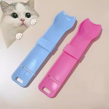 Cat Feeding Spoon – Durable Plastic Food Scoop with Long Handle, Blue or Pink