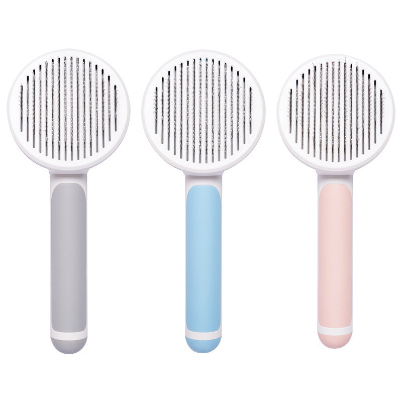 Round Handle Pet Comb – 135° Stainless Steel Self-Cleaning Grooming Brush for Dogs & Cats