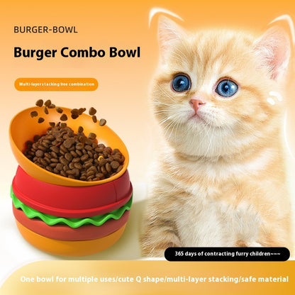 Hamburger Style 5-in-1 Dog Bowl – Anti-Choke Non-Slip Silicone Slow Feeder, Multi-Color
